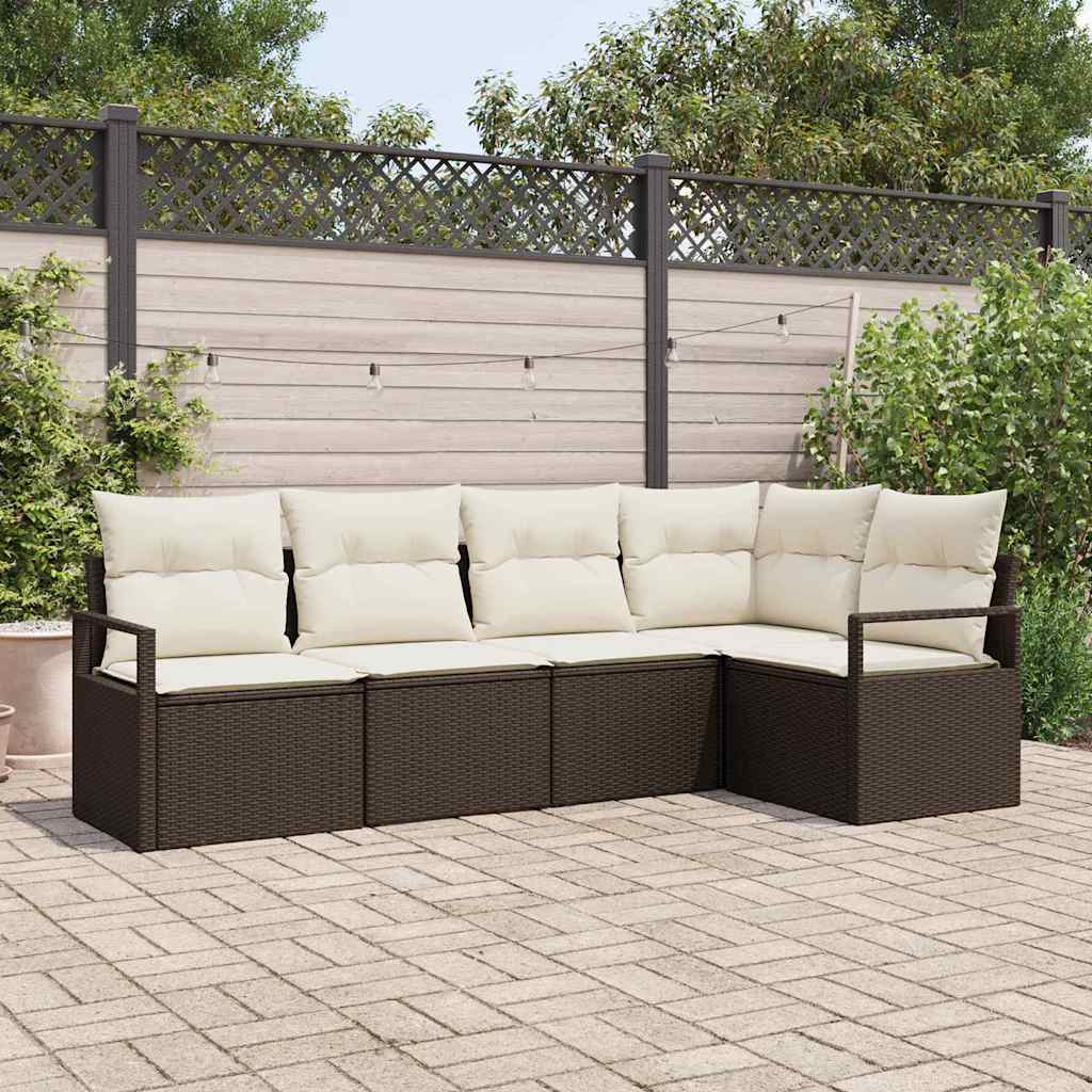 Garten-Sofa-Set mit Kissen mit Speicher 5 pcs Braun und Creme
